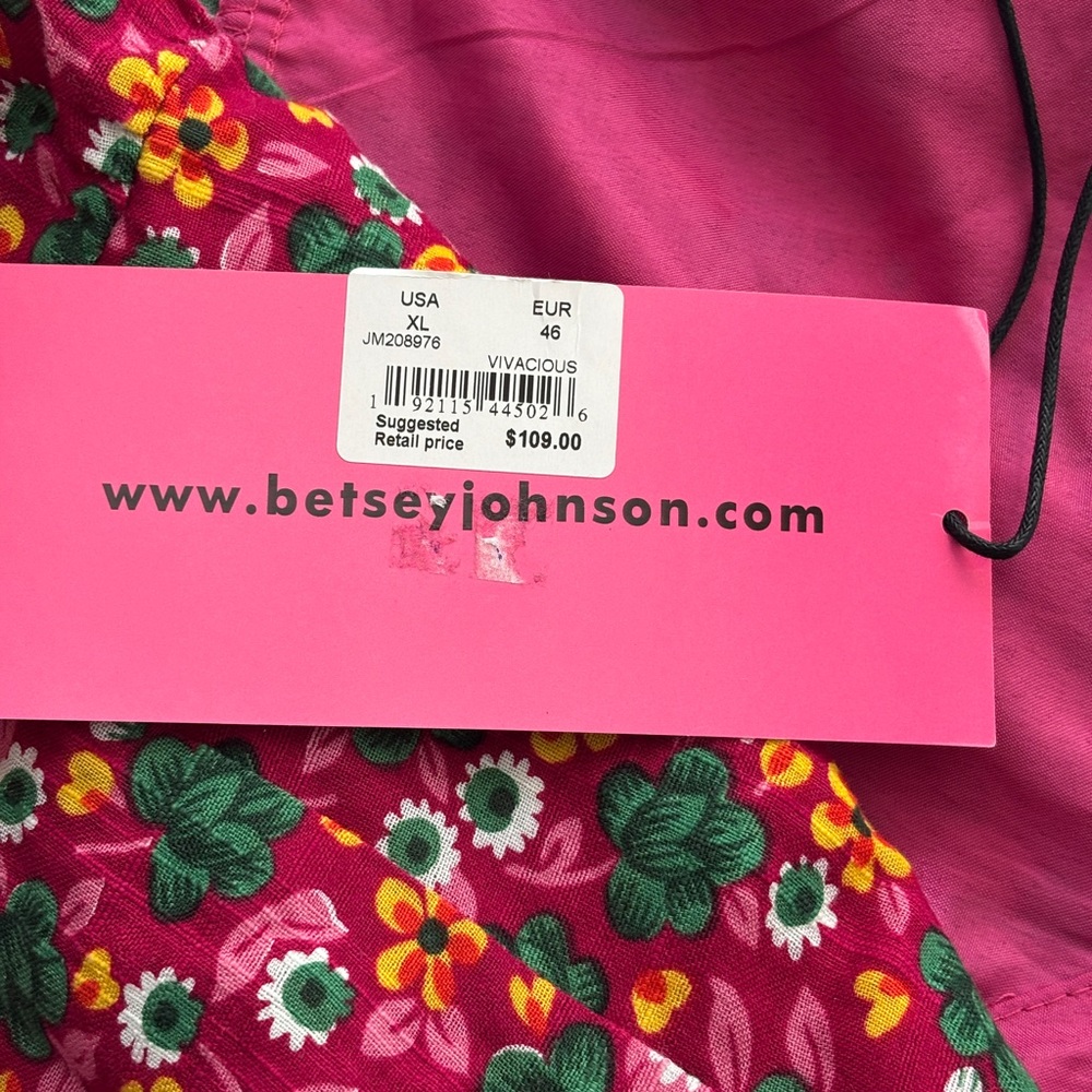 Betsey Johnson Floral Pink Button Up Mini Dress Women’s Size XL New #Jm208976 - Picture 6 of 8